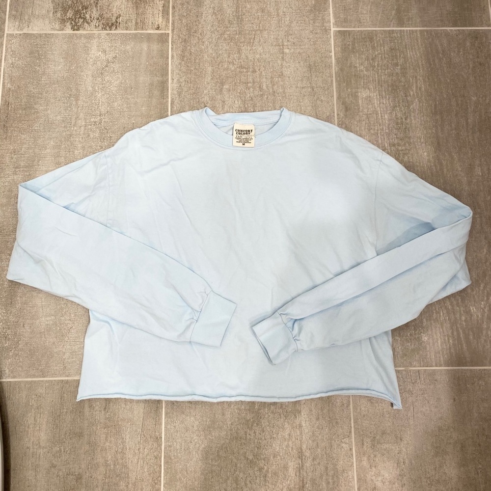 Baby blue cropped comfort colors long sleeve